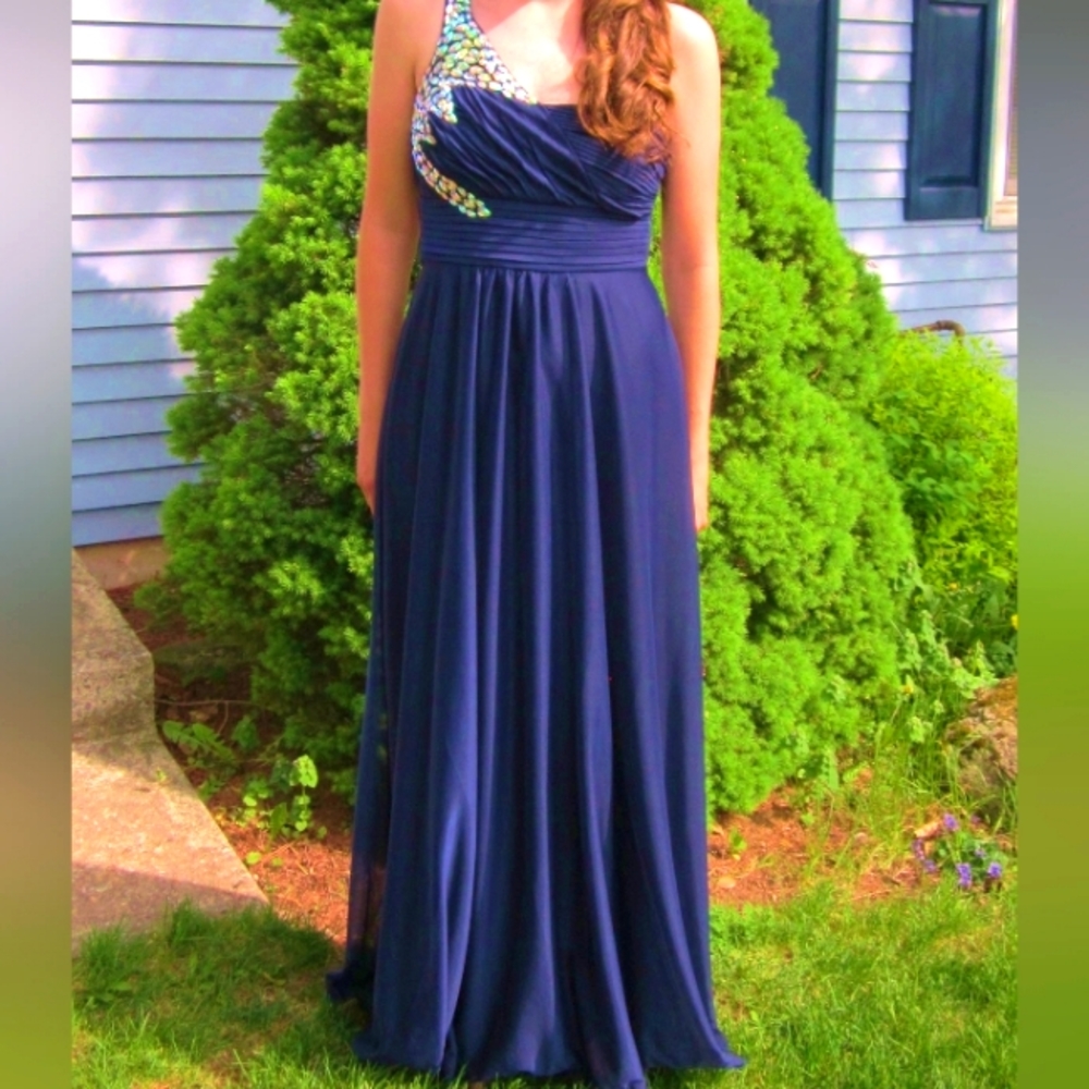DRESS Sale Navy Blue Single Shoulder Formal Dress Read Description